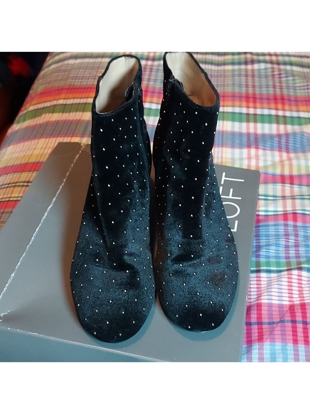 LOFT Women's Velvet Studded Ankle Boots Black/Gold Size 9.5